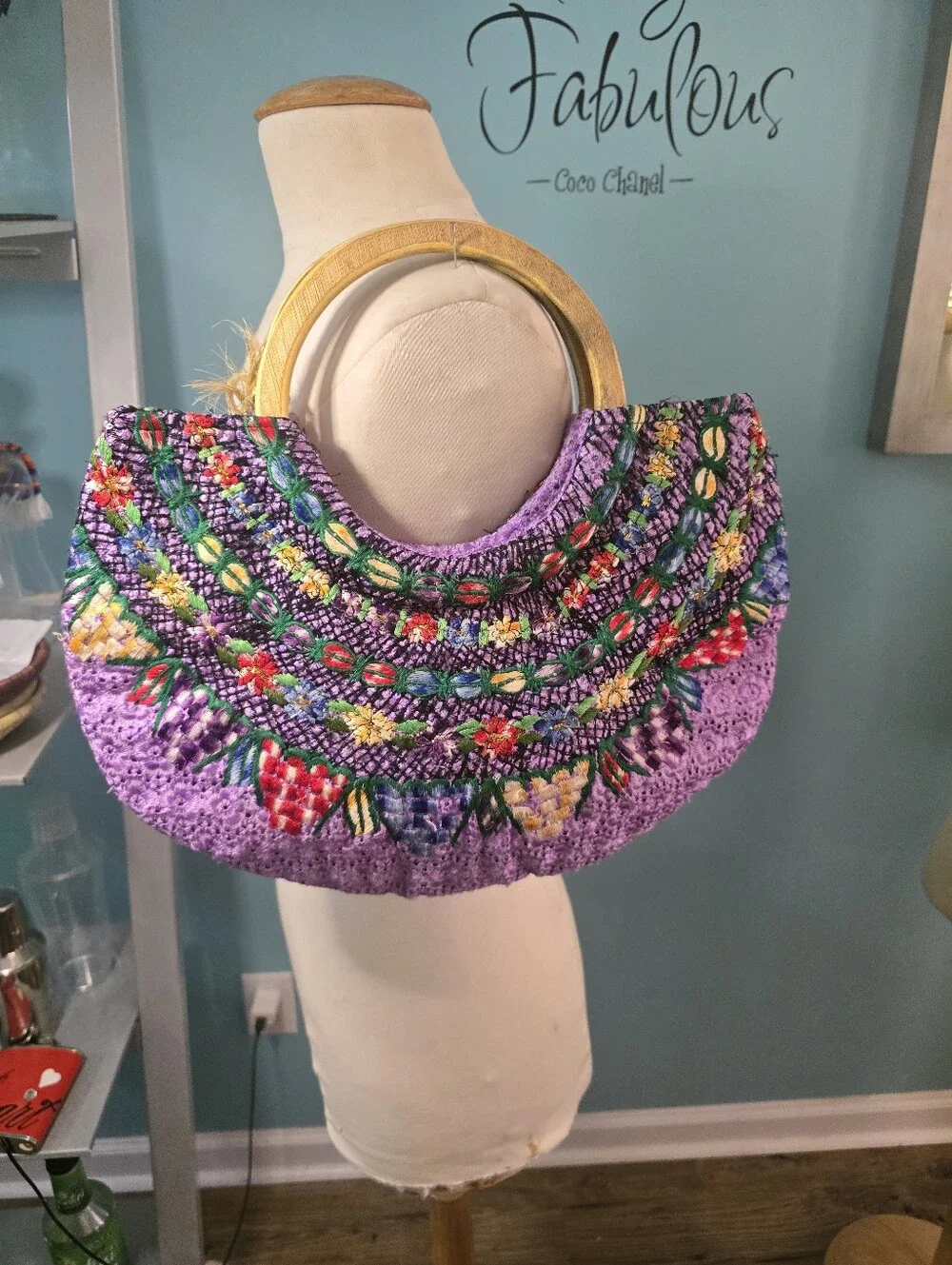 Handwoven Mayan Luna Textiles Purple Embroidered Crescent Tote Bag